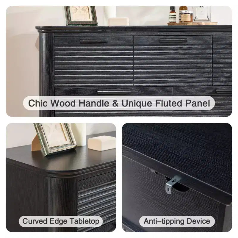 GDFStudio Naero 52'' Modern Wooden 7-Drawer Fluted Dresser with Curved Design