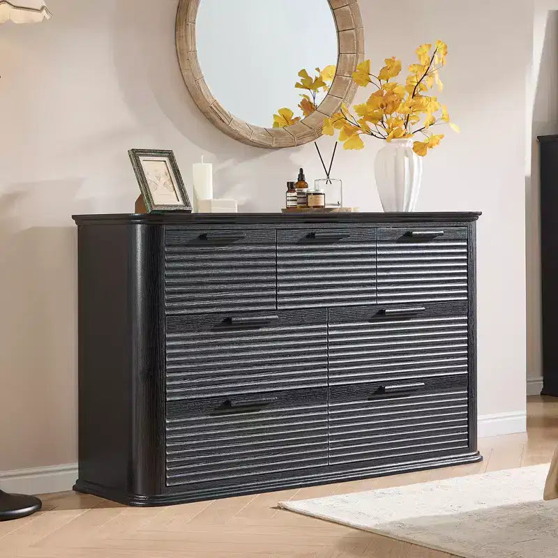 GDFStudio Naero 52'' Modern Wooden 7-Drawer Fluted Dresser with Curved Design