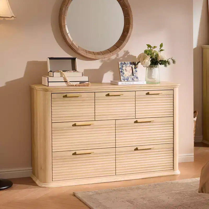 GDFStudio Naero 52'' Modern Wooden 7-Drawer Fluted Dresser with Curved Design