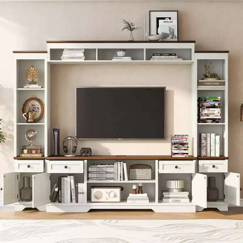 Farmhouse Wall Unit Entertainment Center, TV Stand Fits Up to 80 TVs, Media Console with Barn Doors & Adjustable Shelves - ModernLuxe