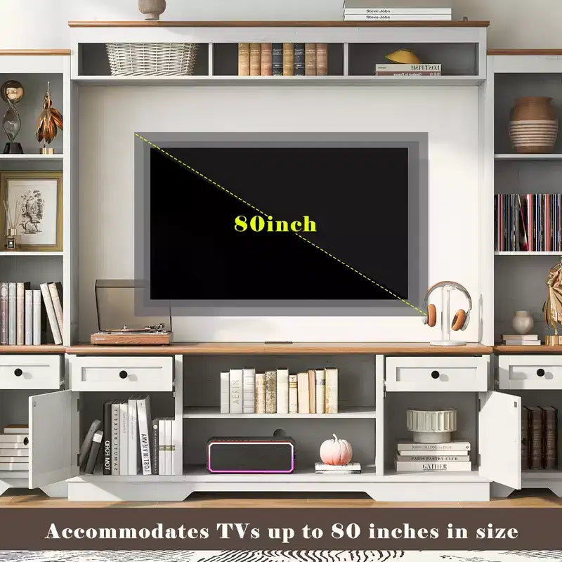 Farmhouse Wall Unit Entertainment Center, TV Stand Fits Up to 80 TVs, Media Console with Barn Doors & Adjustable Shelves - ModernLuxe
