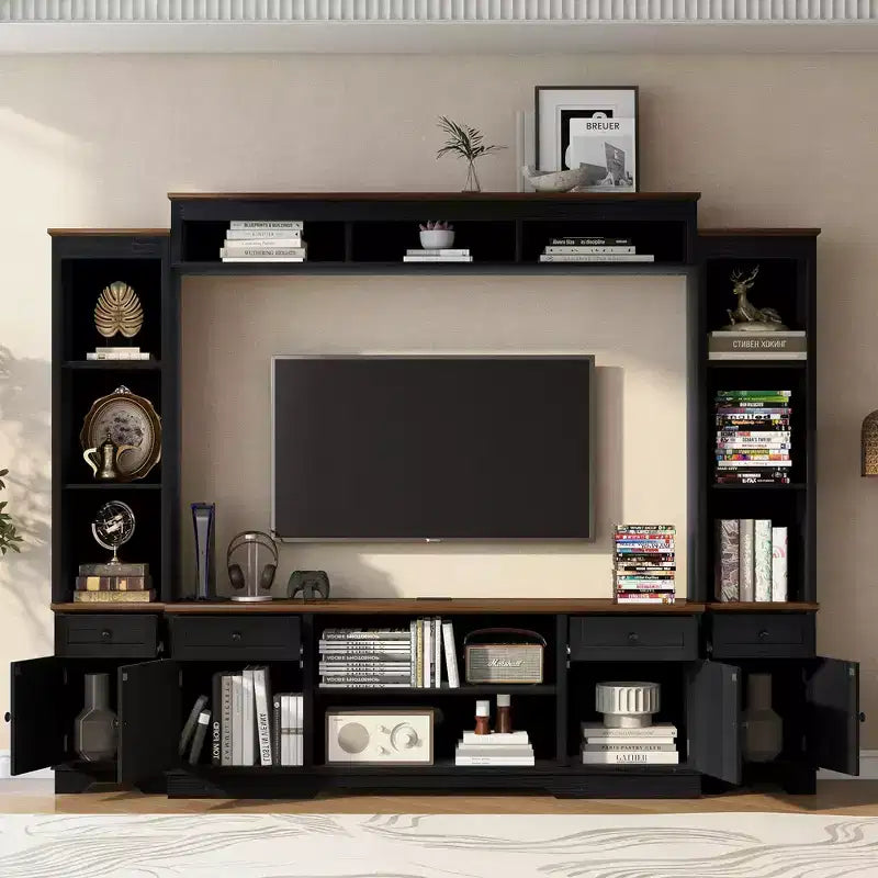 Farmhouse Wall Unit Entertainment Center, TV Stand Fits Up to 80 TVs, Media Console with Barn Doors & Adjustable Shelves - ModernLuxe