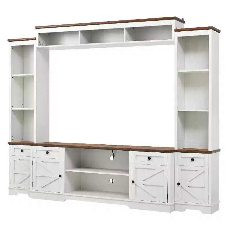 Farmhouse Wall Unit Entertainment Center, TV Stand Fits Up to 80 TVs, Media Console with Barn Doors & Adjustable Shelves - ModernLuxe
