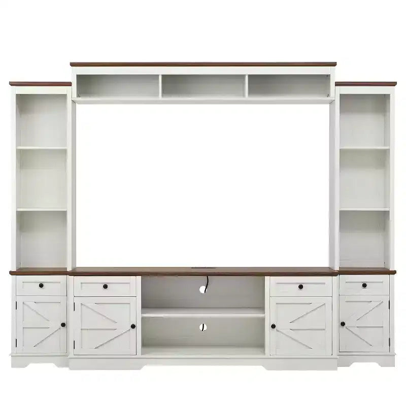 Farmhouse Wall Unit Entertainment Center, TV Stand Fits Up to 80 TVs, Media Console with Barn Doors & Adjustable Shelves - ModernLuxe