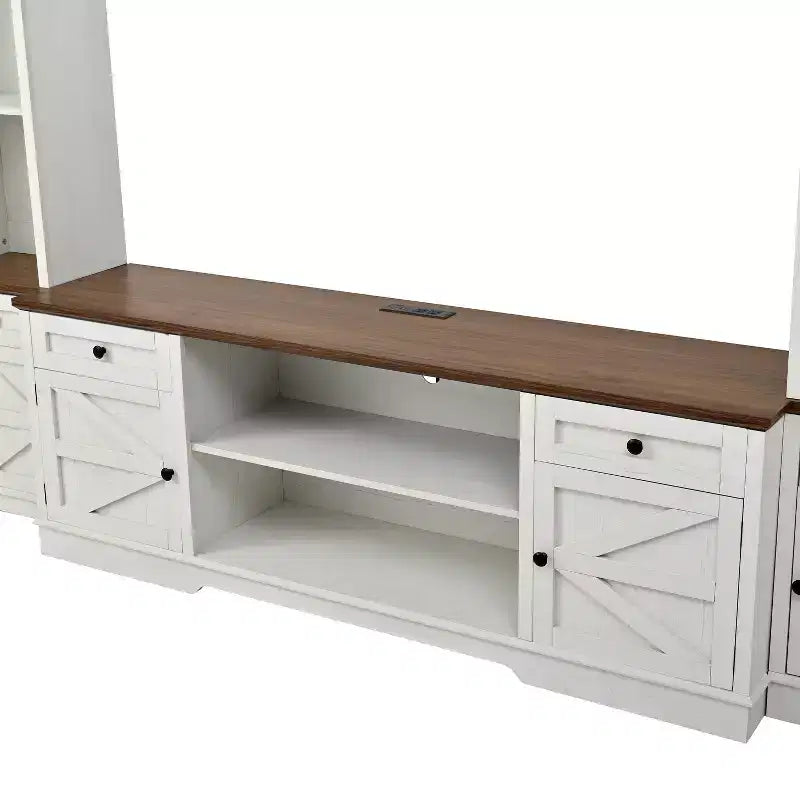 Farmhouse Wall Unit Entertainment Center, TV Stand Fits Up to 80 TVs, Media Console with Barn Doors & Adjustable Shelves - ModernLuxe