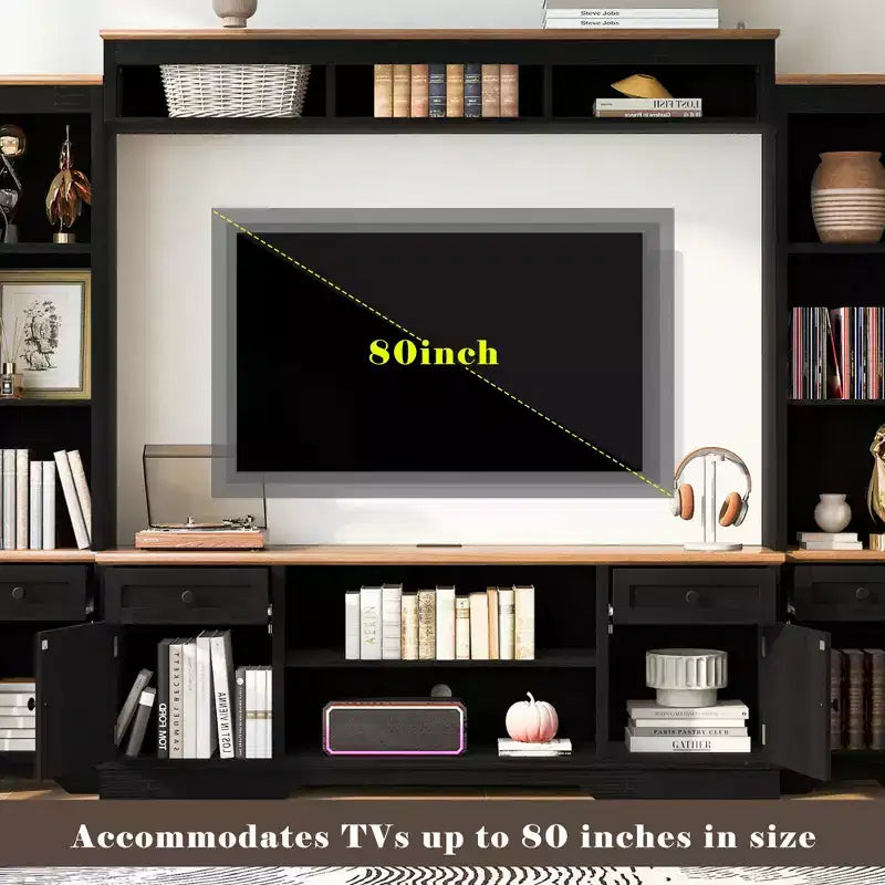 Farmhouse Wall Unit Entertainment Center, TV Stand Fits Up to 80 TVs, Media Console with Barn Doors & Adjustable Shelves - ModernLuxe