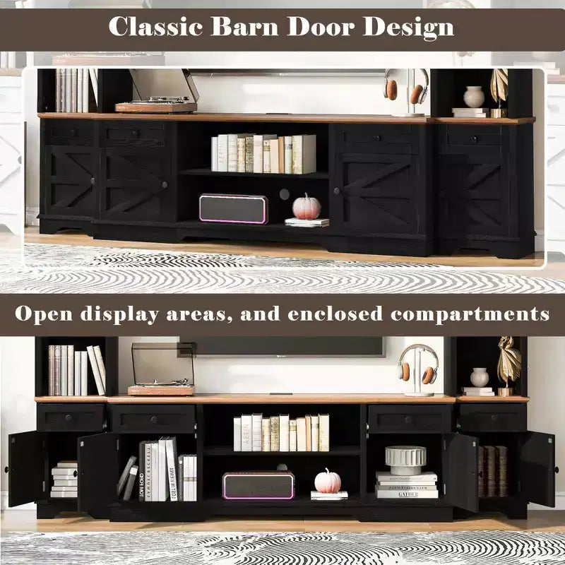 Farmhouse Wall Unit Entertainment Center, TV Stand Fits Up to 80 TVs, Media Console with Barn Doors & Adjustable Shelves - ModernLuxe