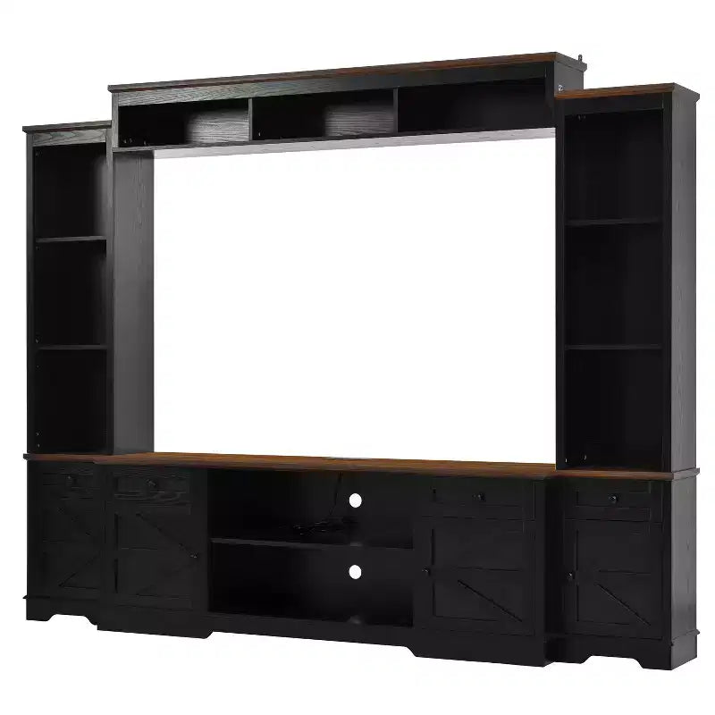 Farmhouse Wall Unit Entertainment Center, TV Stand Fits Up to 80 TVs, Media Console with Barn Doors & Adjustable Shelves - ModernLuxe