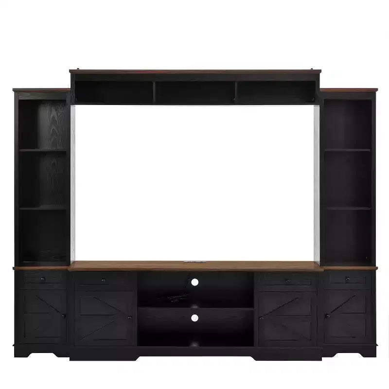 Farmhouse Wall Unit Entertainment Center, TV Stand Fits Up to 80 TVs, Media Console with Barn Doors & Adjustable Shelves - ModernLuxe