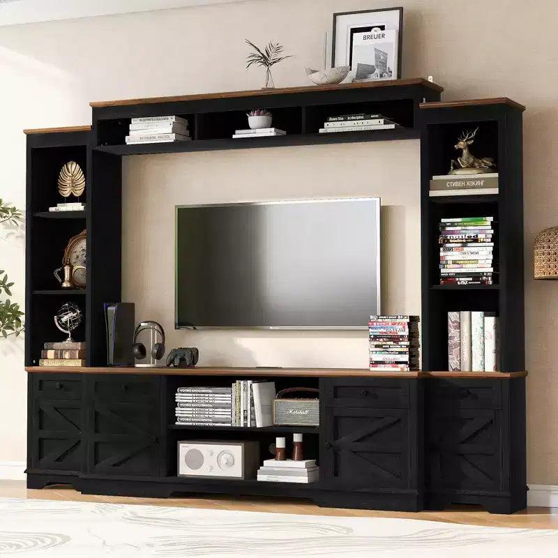 Farmhouse Wall Unit Entertainment Center, TV Stand Fits Up to 80 TVs, Media Console with Barn Doors & Adjustable Shelves - ModernLuxe