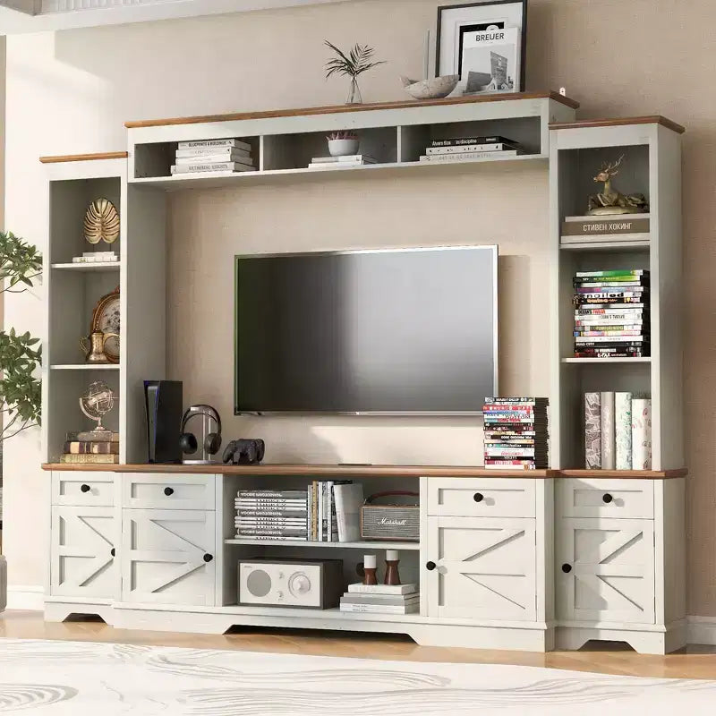 Farmhouse Wall Unit Entertainment Center, TV Stand Fits Up to 80 TVs, Media Console with Barn Doors & Adjustable Shelves - ModernLuxe