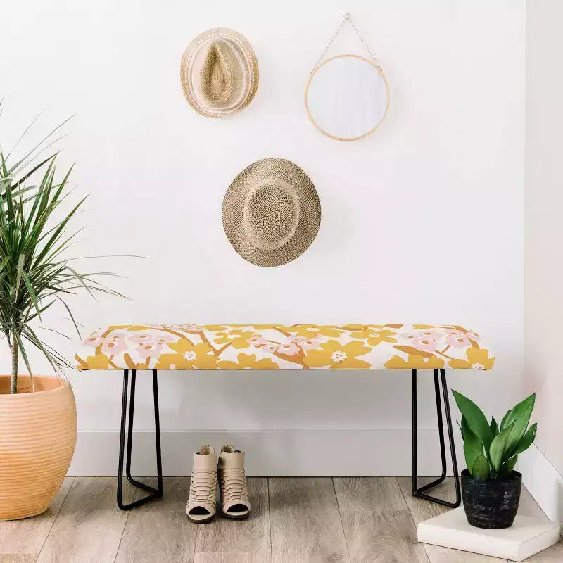 ThirtyOne Illustrations Wildflowers in Turmeric Bench Yellow - Deny Designs