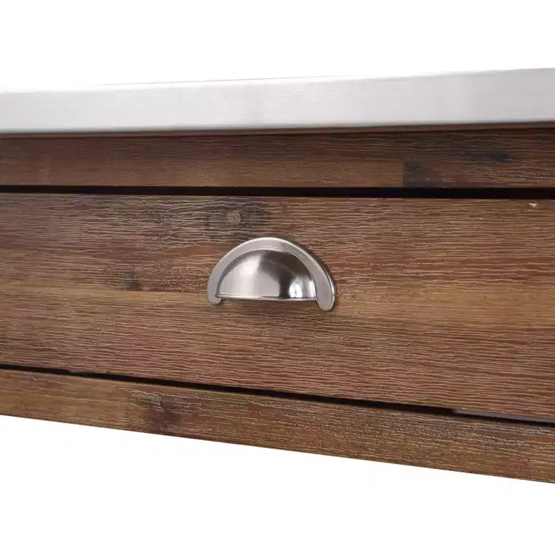 Sonoma Kitchen Cart with Stainless Steel Top Wire Brush Barnwood Brown - Boraam: Mid-Century Modern, 2 Drawers, 2 Shelves