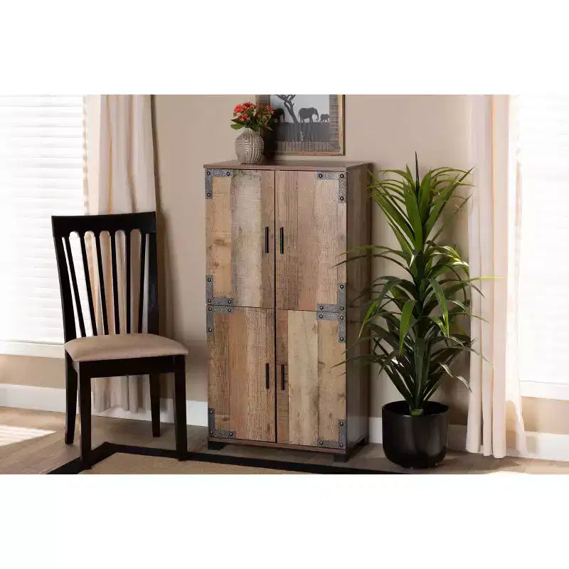 4 Door Cyrille Wood Shoe Cabinet Brown - Baxton Studio: Particle Board Construction, Freestanding Storage for 10 Pairs