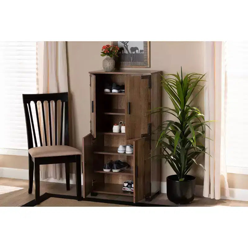 4 Door Cyrille Wood Shoe Cabinet Brown - Baxton Studio: Particle Board Construction, Freestanding Storage for 10 Pairs