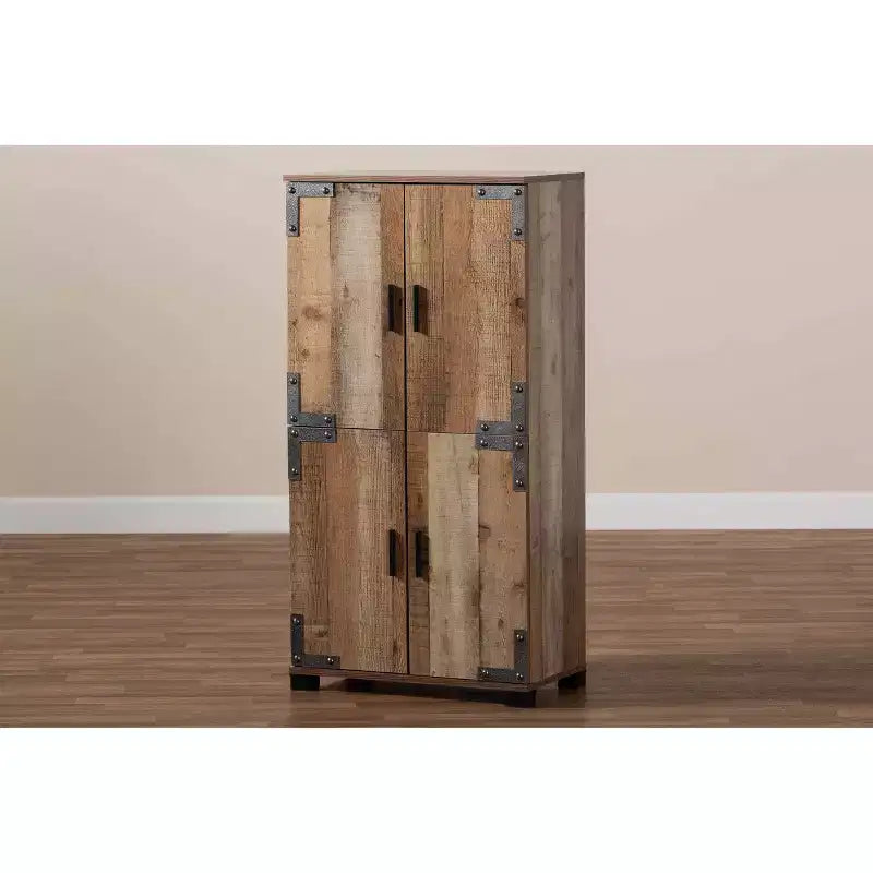 4 Door Cyrille Wood Shoe Cabinet Brown - Baxton Studio: Particle Board Construction, Freestanding Storage for 10 Pairs