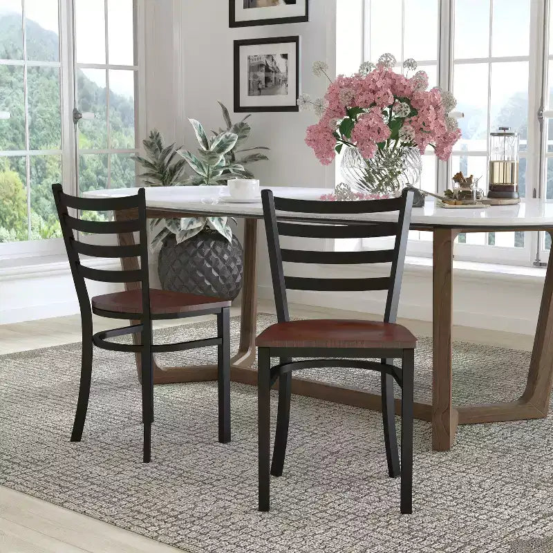 Emma and Oliver 2 Pack Ladder Back Metal Restaurant Chair
