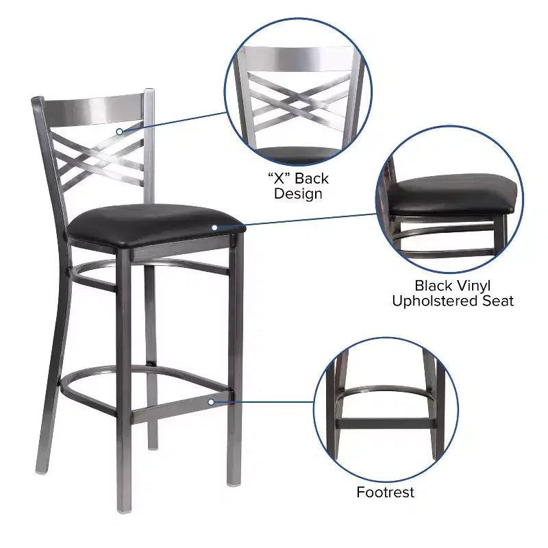Emma and Oliver 2 Pack Clear Coated X Back Metal Restaurant Barstool