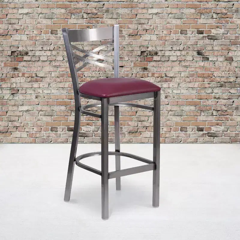 Emma and Oliver 2 Pack Clear Coated X Back Metal Restaurant Barstool