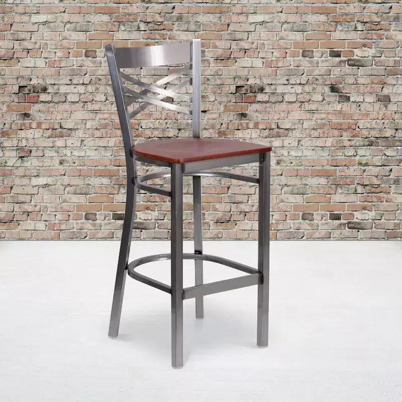 Emma and Oliver 2 Pack Clear Coated X Back Metal Restaurant Barstool