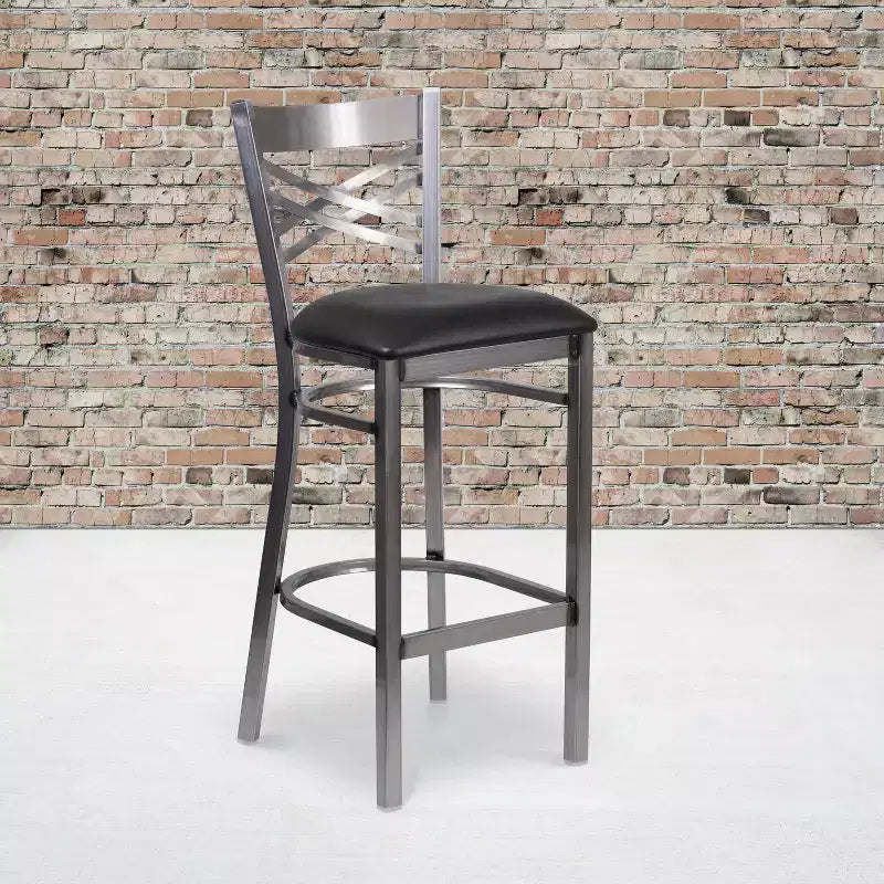 Emma and Oliver 2 Pack Clear Coated X Back Metal Restaurant Barstool