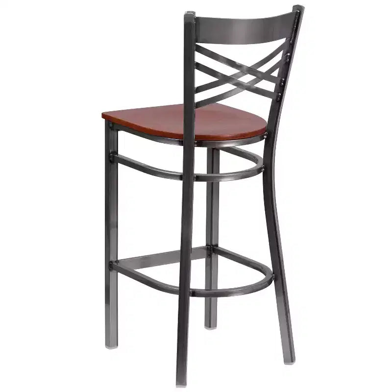 Emma and Oliver 2 Pack Clear Coated X Back Metal Restaurant Barstool