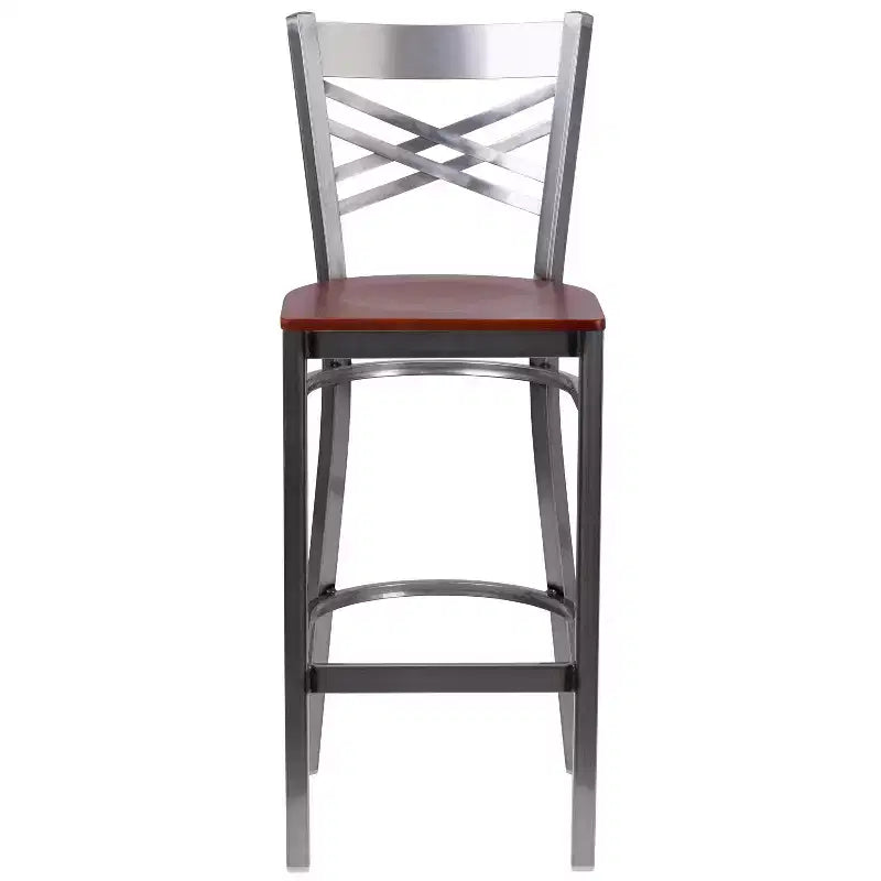 Emma and Oliver 2 Pack Clear Coated X Back Metal Restaurant Barstool