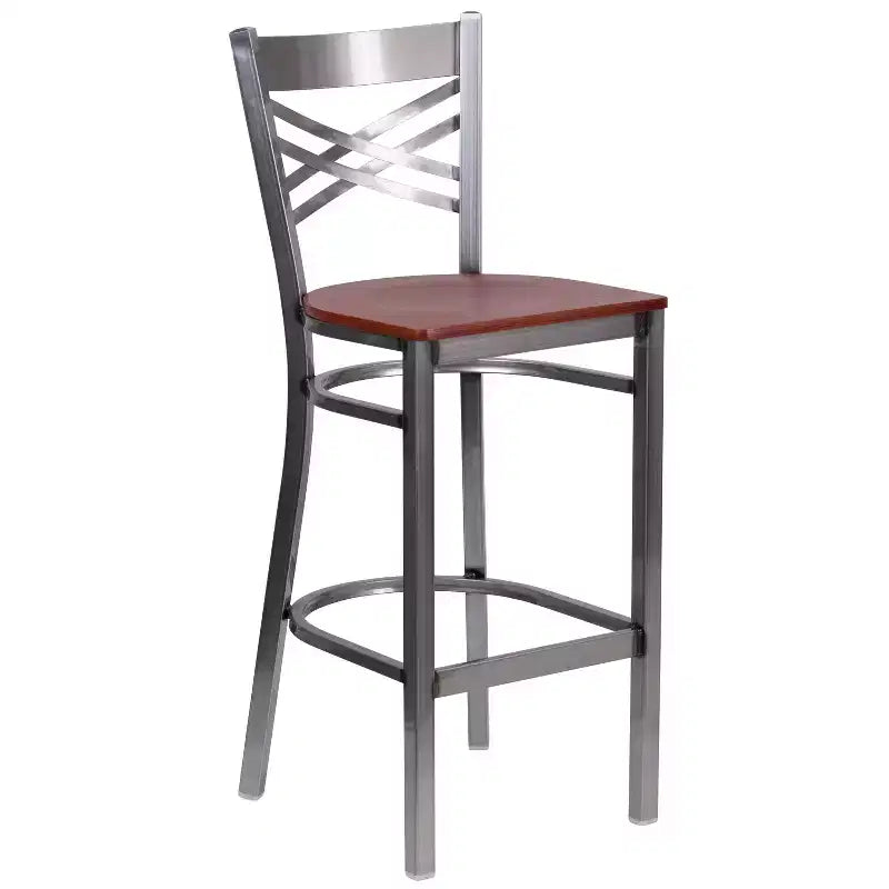 Emma and Oliver 2 Pack Clear Coated X Back Metal Restaurant Barstool