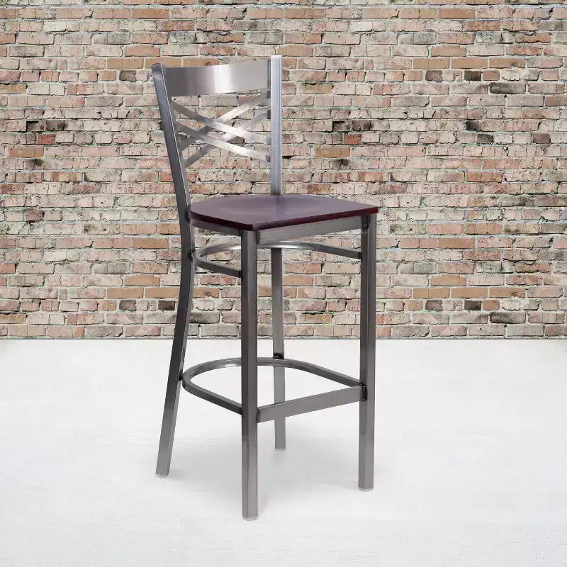 Emma and Oliver 2 Pack Clear Coated X Back Metal Restaurant Barstool