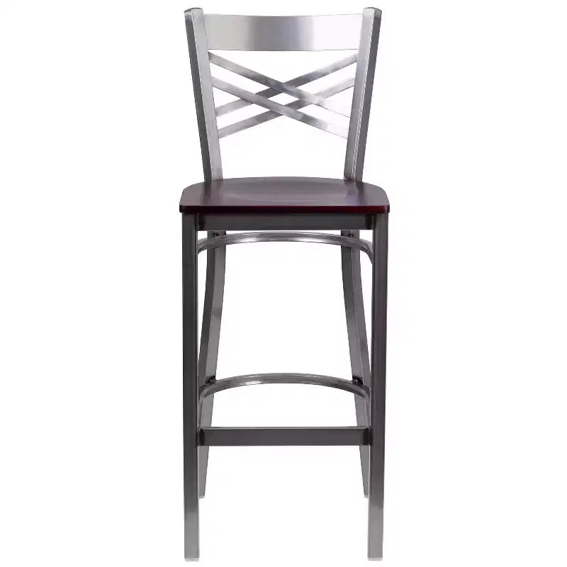 Emma and Oliver 2 Pack Clear Coated X Back Metal Restaurant Barstool