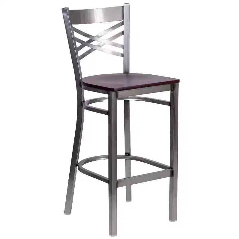 Emma and Oliver 2 Pack Clear Coated X Back Metal Restaurant Barstool