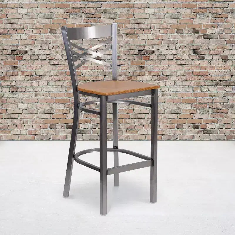 Emma and Oliver 2 Pack Clear Coated X Back Metal Restaurant Barstool