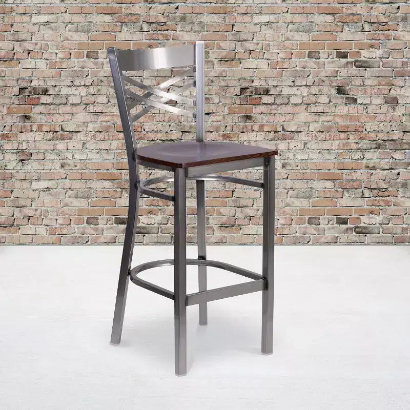 Emma and Oliver 2 Pack Clear Coated X Back Metal Restaurant Barstool