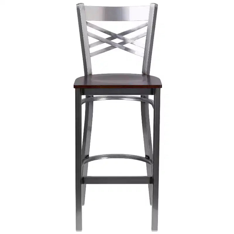 Emma and Oliver 2 Pack Clear Coated X Back Metal Restaurant Barstool