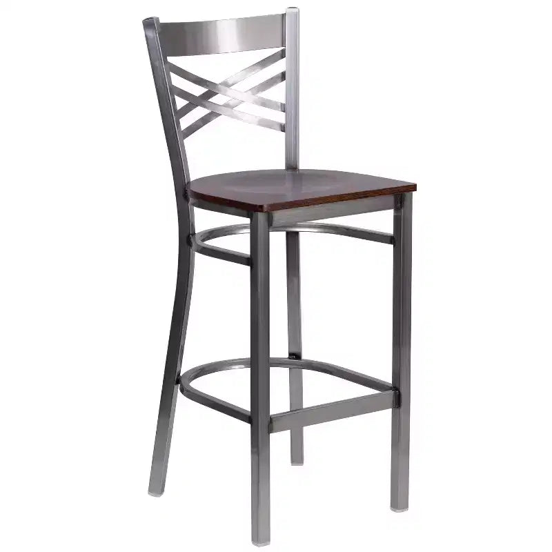 Emma and Oliver 2 Pack Clear Coated X Back Metal Restaurant Barstool