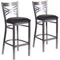 Emma and Oliver 2 Pack Clear Coated X Back Metal Restaurant Barstool