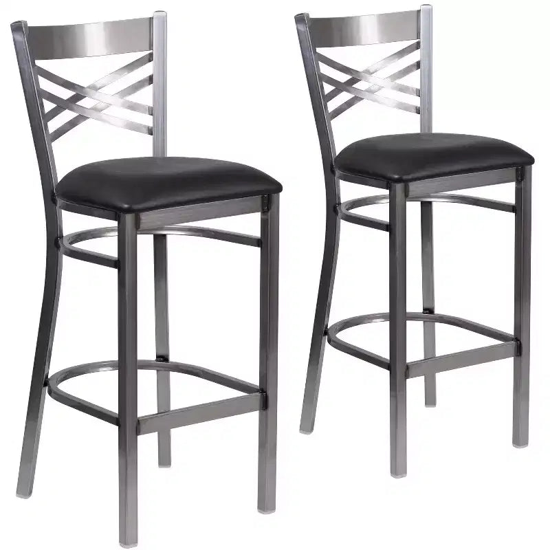 Emma and Oliver 2 Pack Clear Coated X Back Metal Restaurant Barstool
