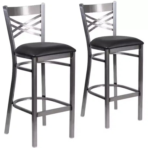 Emma and Oliver 2 Pack Clear Coated X Back Metal Restaurant Barstool