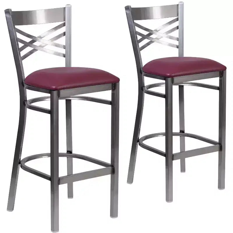Emma and Oliver 2 Pack Clear Coated X Back Metal Restaurant Barstool