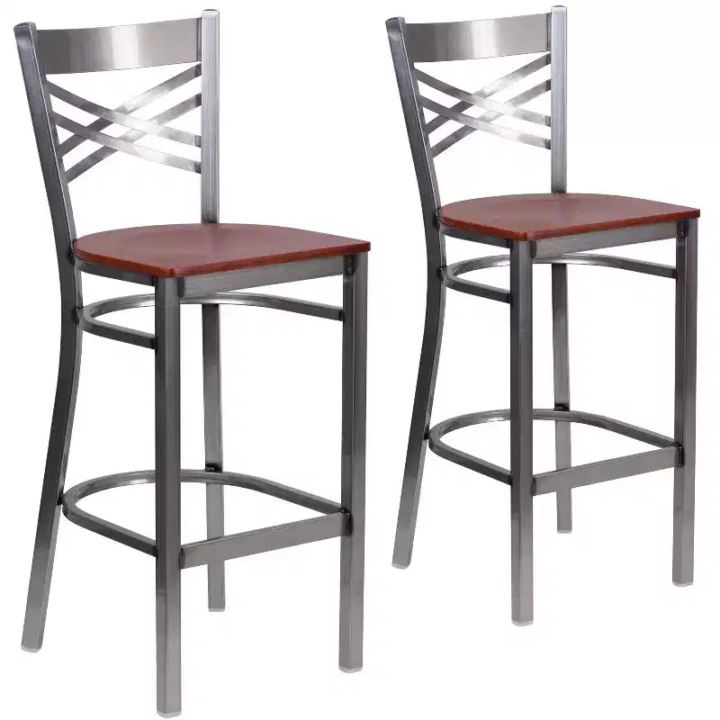 Emma and Oliver 2 Pack Clear Coated X Back Metal Restaurant Barstool