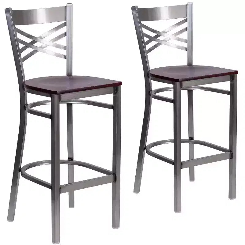 Emma and Oliver 2 Pack Clear Coated X Back Metal Restaurant Barstool