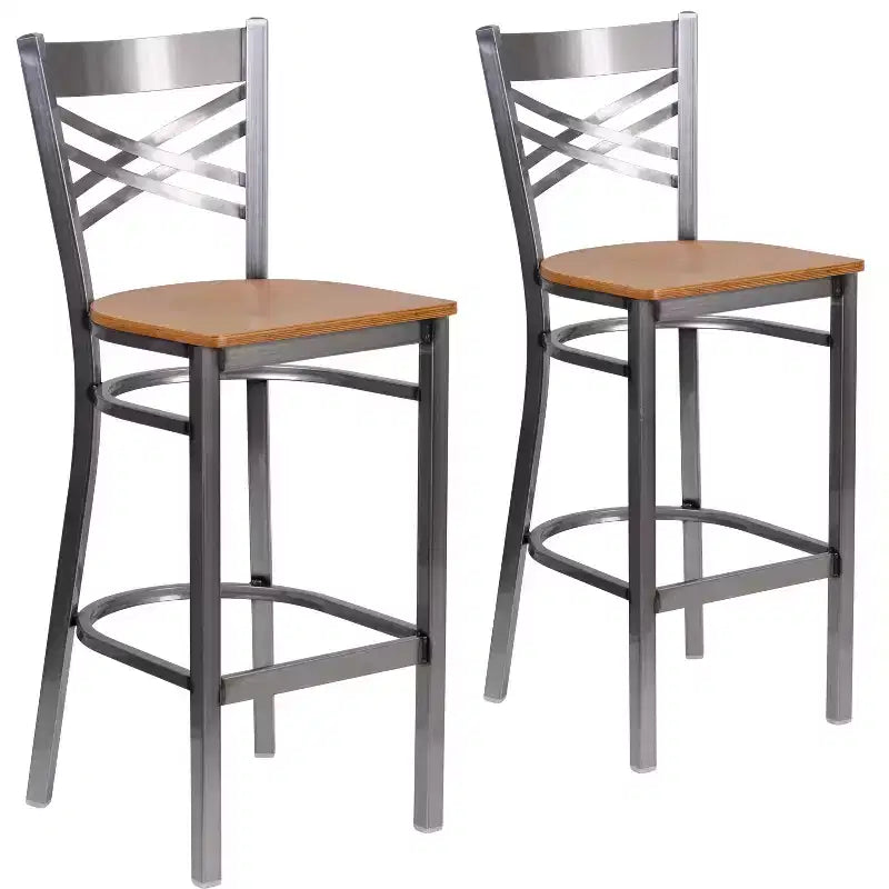 Emma and Oliver 2 Pack Clear Coated X Back Metal Restaurant Barstool