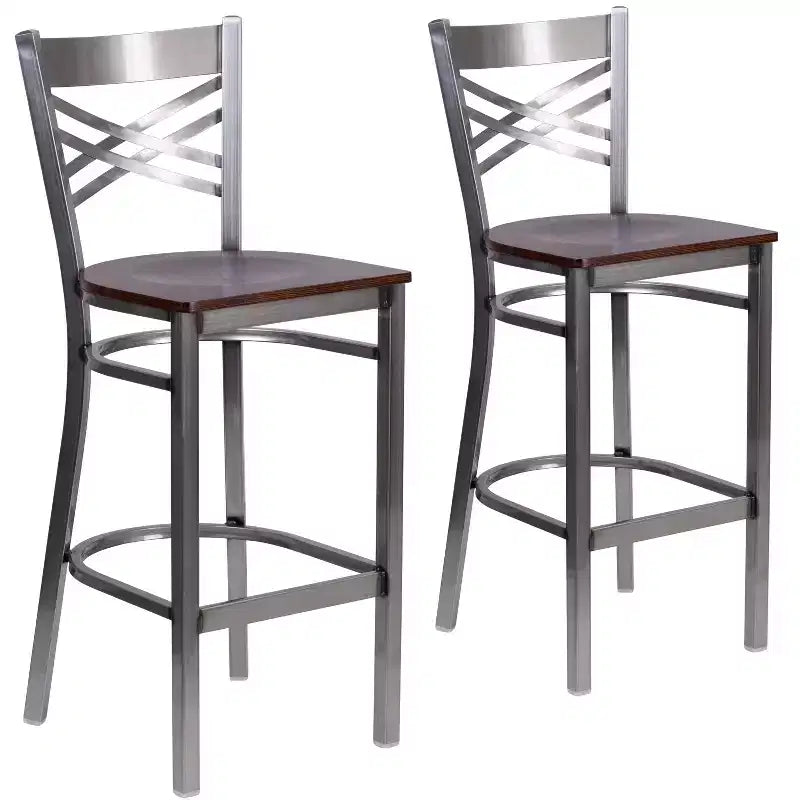 Emma and Oliver 2 Pack Clear Coated X Back Metal Restaurant Barstool